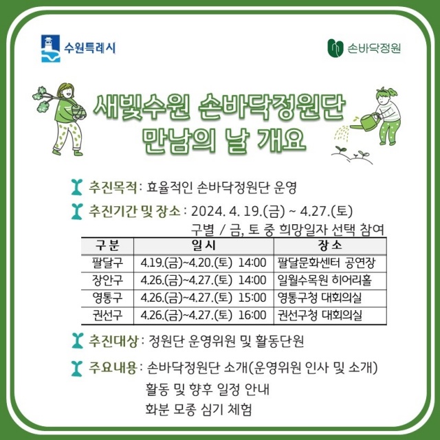 ▲ ‘새빛수원 손바닥정원단 만남의 날’ 포스터. ⓒ수원시 제공