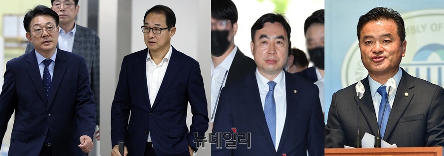 ▲ 왼쪽부터 허종식 더불어민주당 의원, 이성만 무소속 의원, 윤관석 무소속 의원, 임종성 전 민주당 의원. ⓒ뉴데일리DB