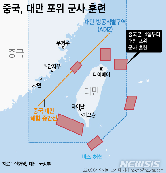 ▲ 낸시 펠로시 미국 하원의장의 대만 방문 강행에 반발한 중국 인민해방군이 2022년 8월 4일 정오부터 7일 낮 12시까지 대만섬 주위 6개 해공역에서 실탄사격 훈련을 실시하는 등 대규모 군사훈련에 돌입했다. ⓒ뉴시스