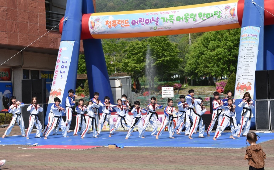 ▲ 어린이날큰잔치 행사 중 태권도 시범.ⓒ청주시