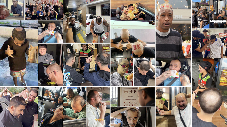 ▲ 버거킹의 'The Bald Thru' 캠페인에 참여한 소비자들. ©버거킹