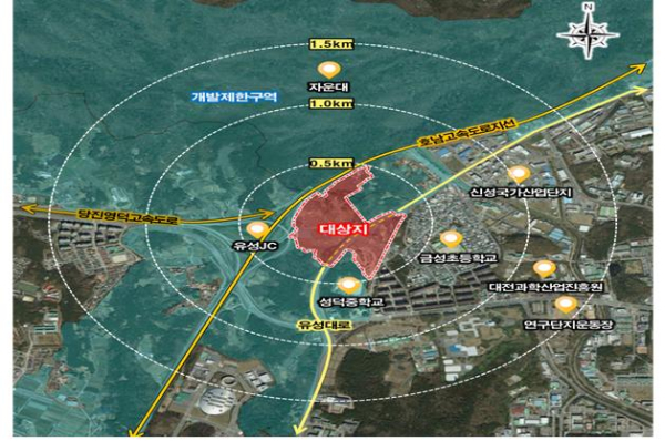 ▲ 대전도시공사가 대덕연구개발특구 내 연구개발(R&D)성과 사업화를 위한 기업 및 산업 용지 수요 대응을 위해 공영 개발 방식으로 1700억 원을 투입해 22만1000㎡ 규모의 산업단지를 조성한다.ⓒ대전도시공사