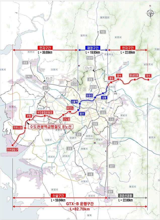 ▲ 수도권 광역급행철도(GTX) B노선ⓒ국토교통부 제공