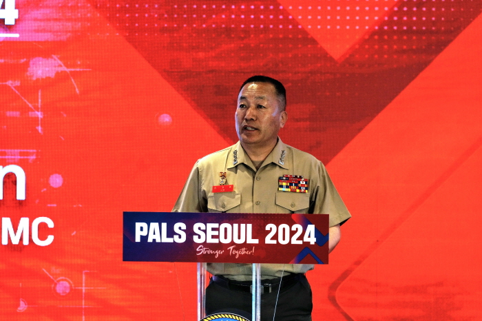 ▲ 해병대는 3일 서울 롯데호텔에서 24개국 상륙군 지휘관 및 참모들이 참석한 가운데 '태평양 상륙군 지휘관 심포지엄(PALS)'을 개최했다. 김계환 해병대사령관이 환영사를 하고 있다. ⓒ해병대 제공