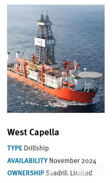 ▲ 웨스트카펠라 드릴 선박ⓒ시드릴 홈페이지