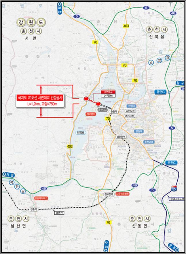 ▲ 서면대교 건설사업 위치도.ⓒ강원도
