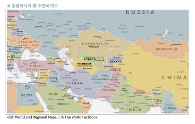 ▲ 중앙아시아 및 주변국 지도. ⓒ한국무역협회