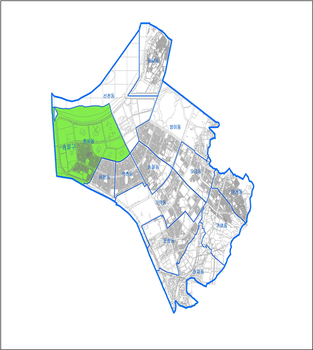 ▲ 송파구 토지거래허가구역 지정 도면. ⓒ서울시 제공