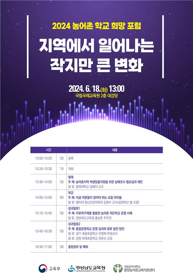 ▲ '2024년 농어촌 학교 포럼' 홍보포스터ⓒ교육부