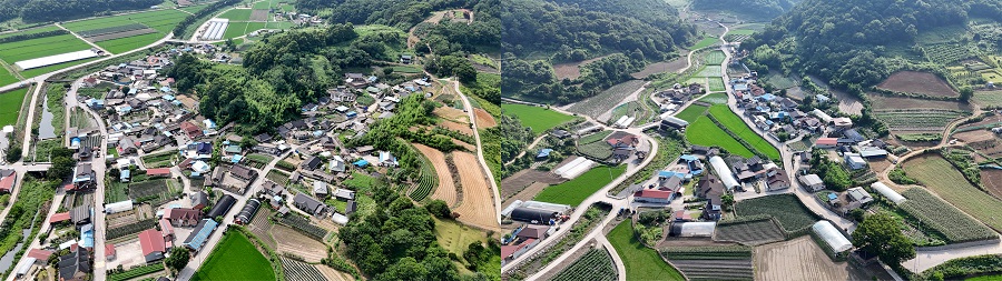 ▲ 왼쪽 청웅면 양지마을 전경, 오른쪽 신덕면 내량마을 전경.ⓒ임실군