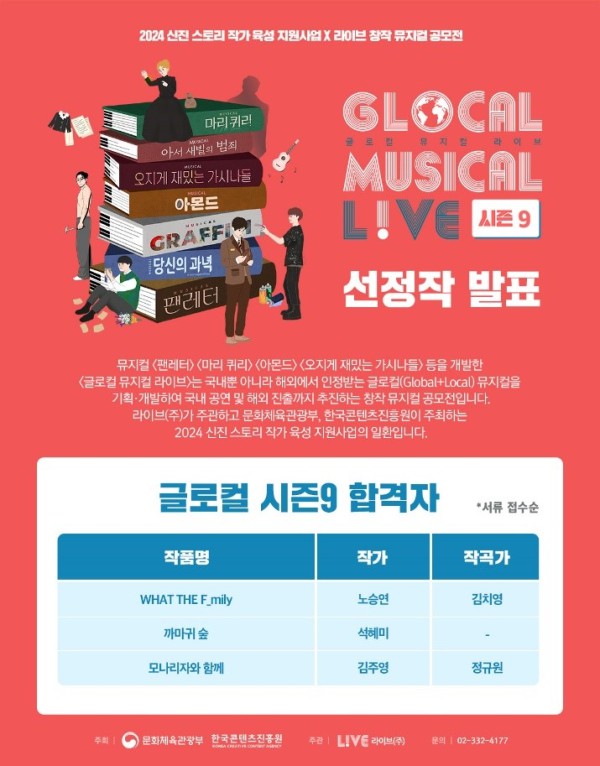 ▲ '글로컬 뮤지컬 라이브' 시즌9 기획∙개발 선정작.ⓒ라이브