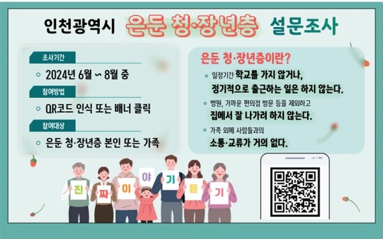 ▲ 인천시는 8월말까지 19∼64세 시민을 대상으로 은둔형 외톨이 실태조사를 실시한다.ⓒ인천시 제공