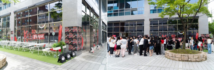 ▲ 뮤지컬 '킹키부츠' 생일 카페 외부 전경.ⓒCJ ENM