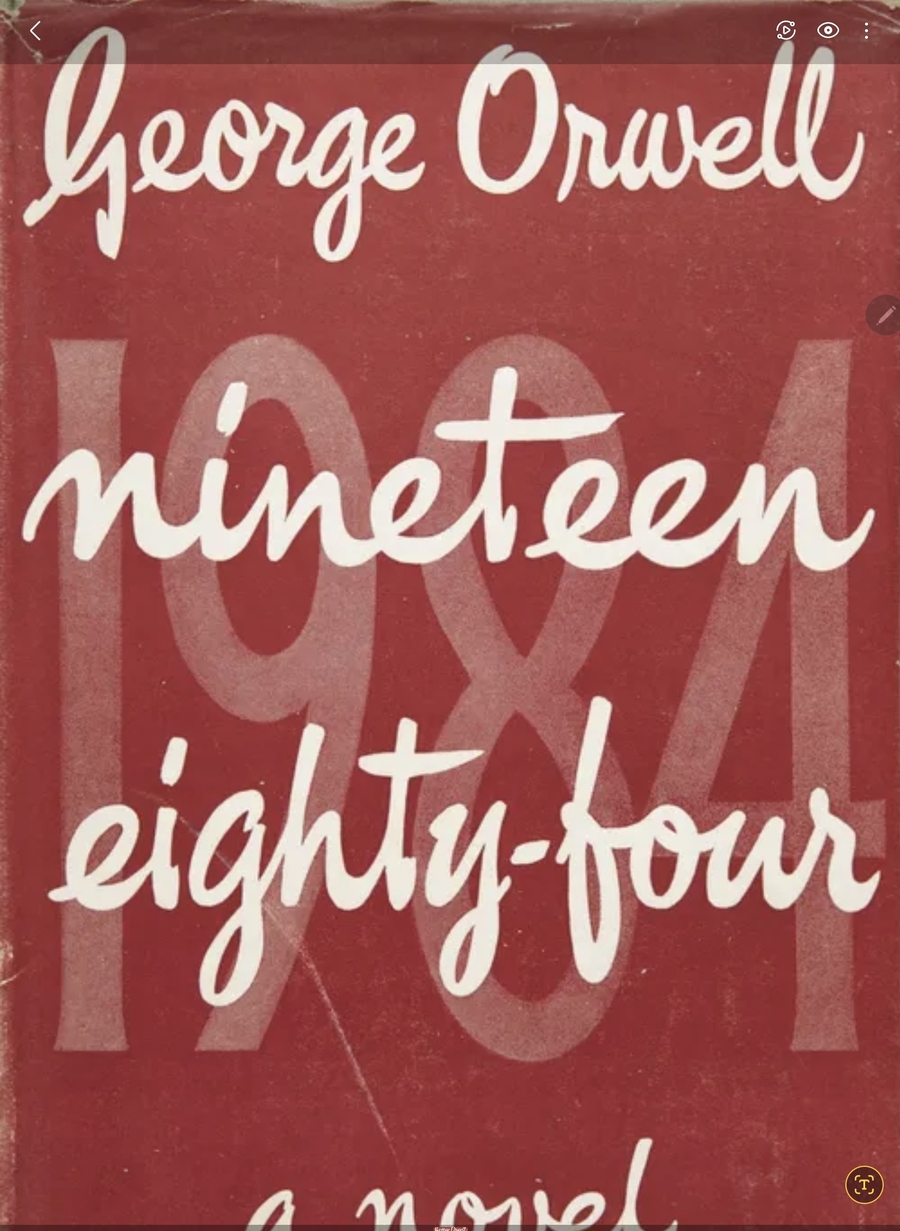 ▲ 조지 오웰의 소설 《1984》표지. 《동물농장》과 함께 그의 대표작이다.
[빅 브라더]란 독재자가 지배하는 전체주의 사회 모습을 리얼하게 그려냈다. 1948년에 집필한 소설.ⓒ