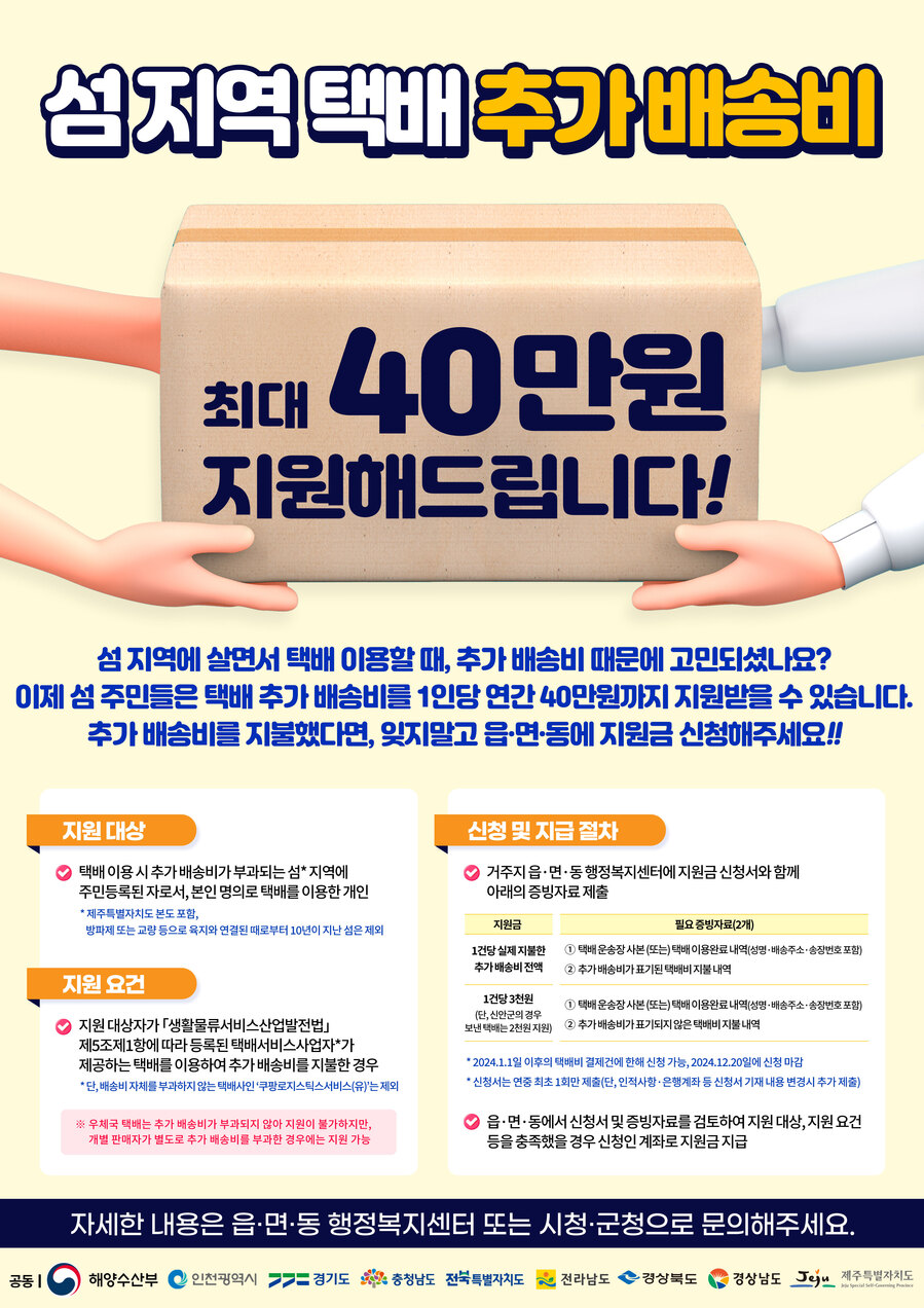 ▲ 전남도는 섬 주민 택배 추가 배송비로 1인당 최대 40만 원을 지원한다.ⓒ전남도