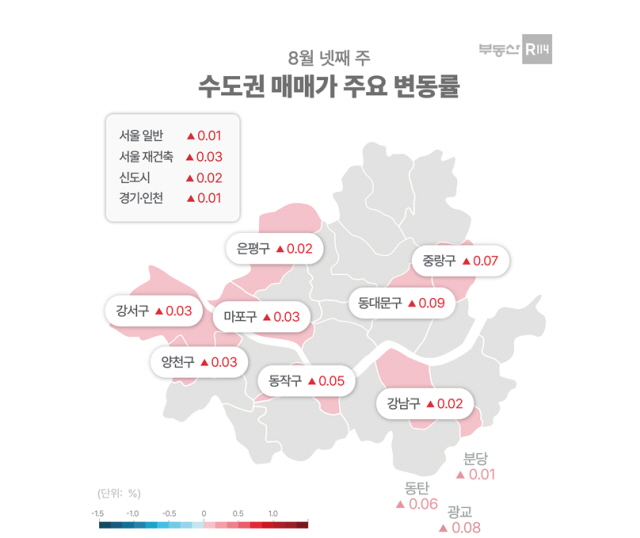 ▲ 서울 매매가 변동률. ⓒ부동산R114