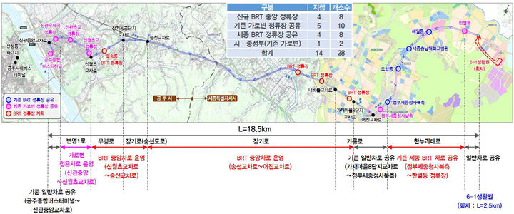 ▲ 공주-세종 광역BRT 노선도 ⓒ국토교통부 제공
