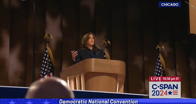 ▲ 카멀라 해리스 부통령이 대통령 후보 수락연설을 하고 있다. 240822 미국 민주당 전당대회 현장 중계방송 갈무리. ⓒC-SPAN