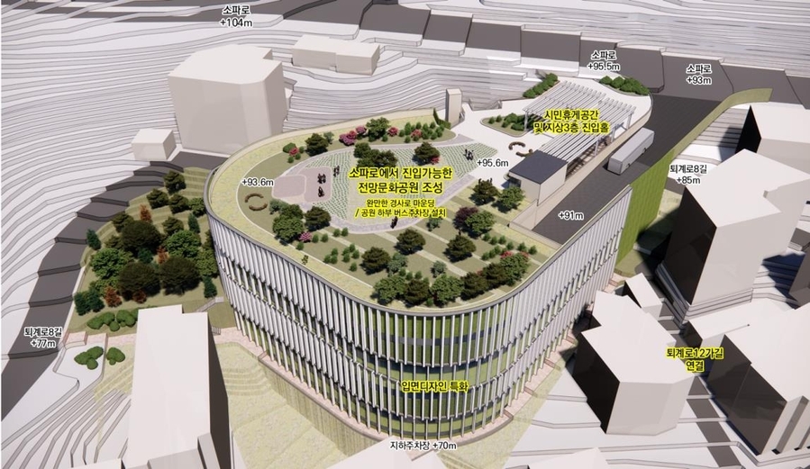 ▲ 회현제2시민아파트 부지에 조성될 입체 전망공원 조감도.ⓒ서울시