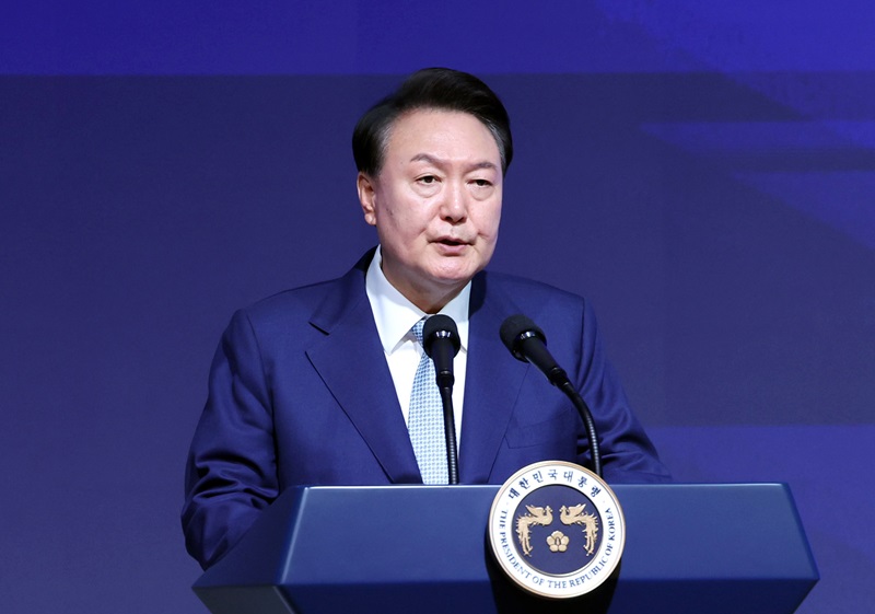 ▲ 윤석열 대통령이 27일 서울 중구 대한상공회의소에서 문화일보 주최로 진행된 문화미래리포트2024에서 축사하고 있다. (대통령실통신사진기자단) 2024.08.27.  ⓒ뉴시스