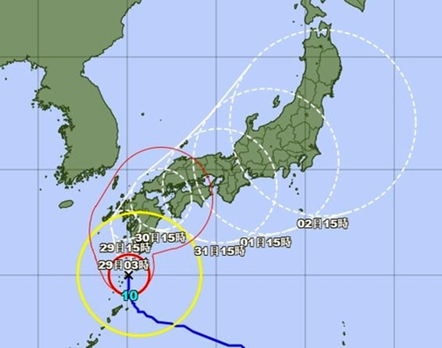 ▲ 태풍 '산산' 예상 이동경로. 일본기상청 홈페이지 갈무리. ⓒ연합뉴스