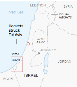 ▲ 이스라엘 영토 안에 설정된 팔레스타인 자치지역인 가자지구(gaza)와 서안지구(west bank). 이집트와 접한 가자 지구 남쪽에 라파(Lafha)가 있다. ⓒ 위키피다아