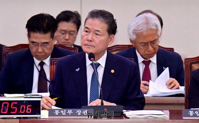 ▲ 김영호 통일부 장관이 8일 오전 국회 외교통일위원회에서 열린 통일법위원회에서 열린 통일부 등에 대한 국정감사에서 의원들의 질의에 답하고 있다. ⓒ 뉴데일리 DB