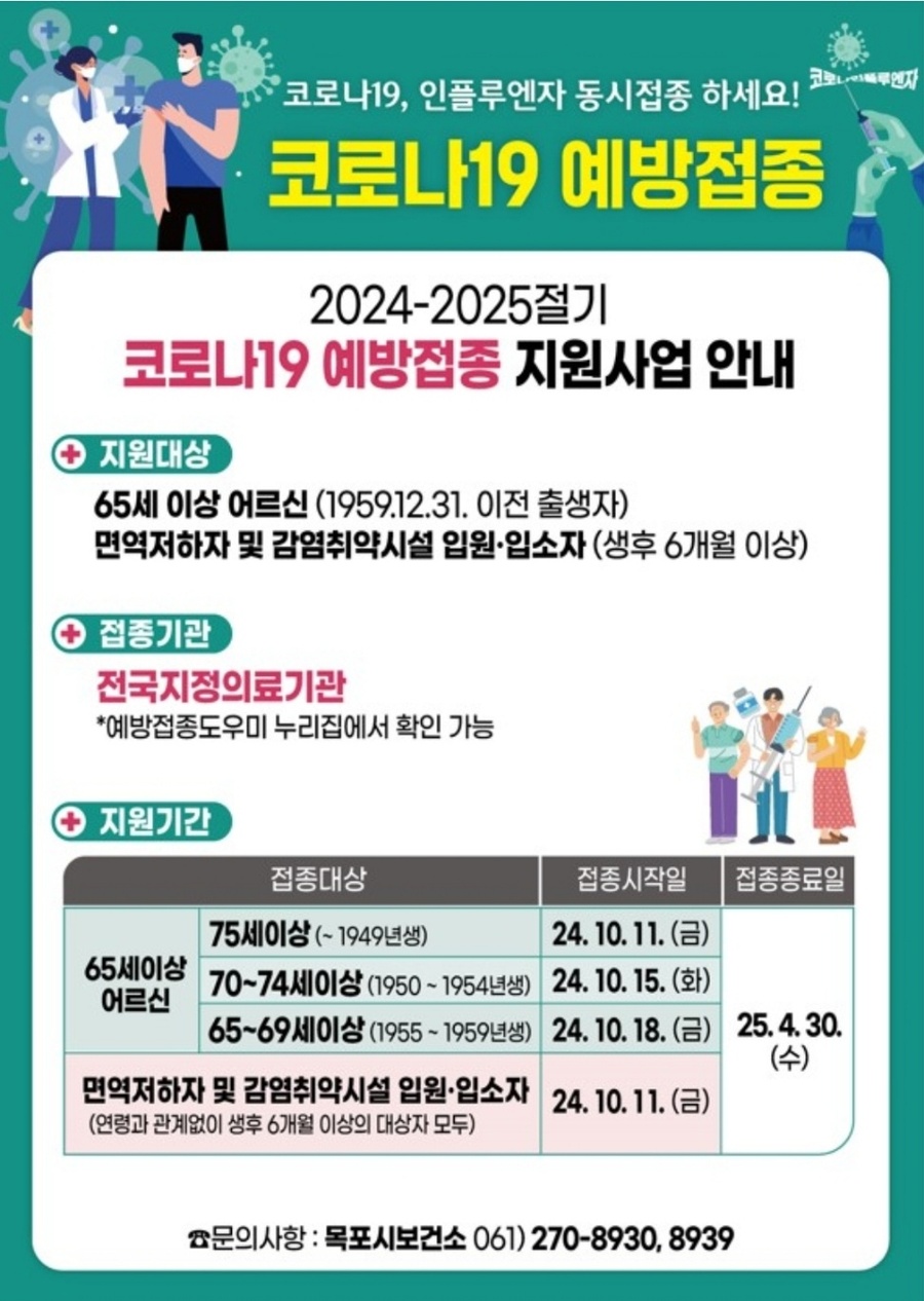 ▲ 목포시가 오는 11일부터 고위험군을 대상으로 코로나 19백신 접종을 실시한다.ⓒ목포시 제공