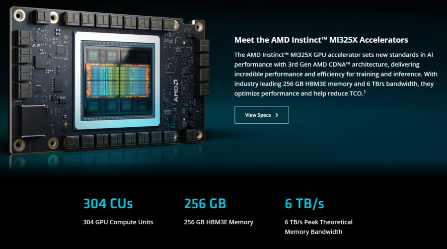 ▲ AMD의 신형 AI 가속기 MI325XⓒAMD홈페이지