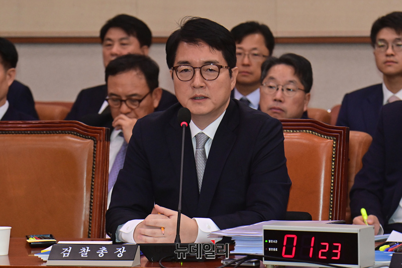 ▲ 심우정 검찰총장이 21일 국회에서 열린 법제사법위원회의 대검찰청 대상 국정감사에서 의원들의 질문에 답하고 있다. ⓒ이종현 기자