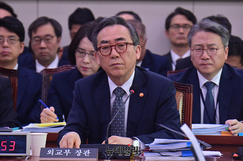 ▲ 10월 24일 외교부 국정감사에 출석한 조태열 외교장관. ⓒ 이종현 기자