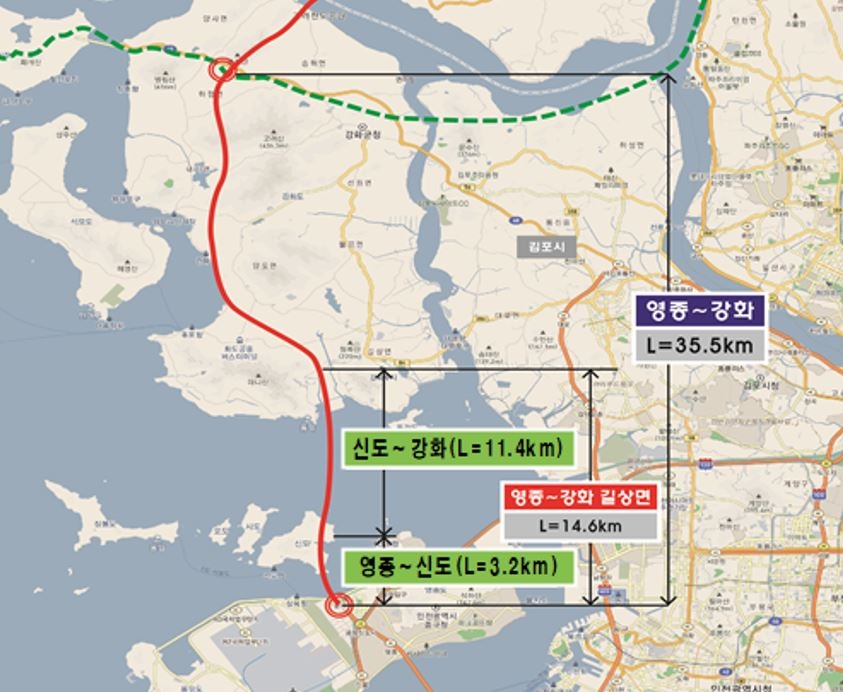 ▲ 인천 영종도와 강화도를 직접 연결하는 영종도∼신도∼강화도 평화도로 위치도. ⓒ인천시 제공