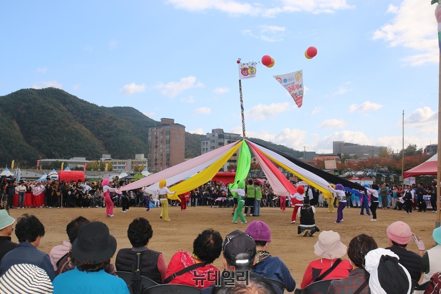 ▲ 청송사과축제가 다채로운 프로그램으로 군민과 관광객을 매료시키며 대한민국 최고의 축제임을 다시 한 번 증명하고 있다. 사진은 청송꽃줄엮기 전국대회 장면.ⓒ뉴데일리