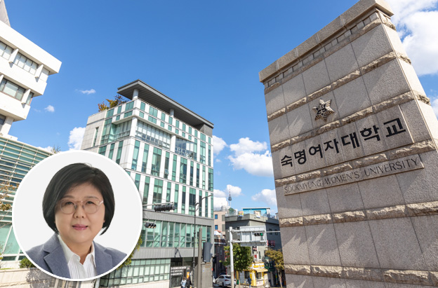 ▲ 숙명여자대학교 전경. 좌측 하단은 문시연 총장.ⓒ숙명여대