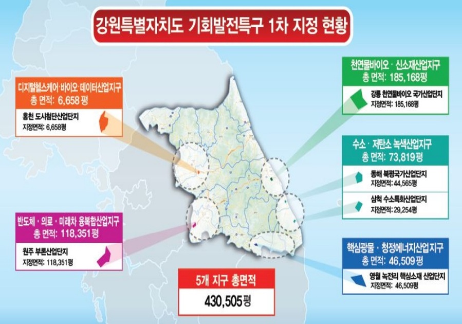 ▲ 강원특별자치도 기회발전특구 1차 지정 현황도.ⓒ강원특별자치도