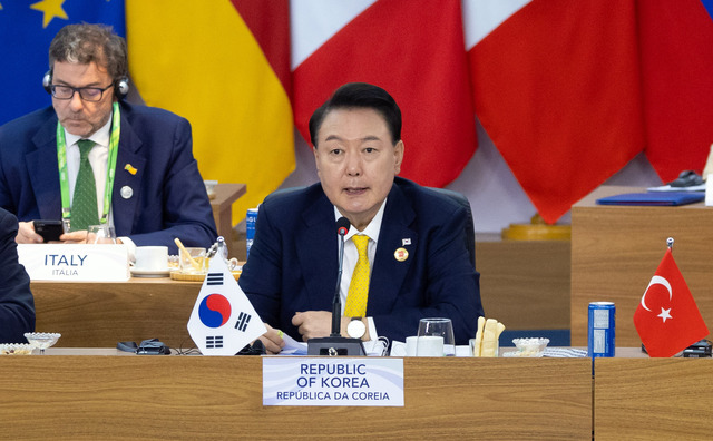 ▲ 윤석열 대통령이 18일(현지시각) 브라질 리우데자네이루 현대미술관에서 열린 19차 주요 20개국(G20) 정상회의 제1세션에 참석해 발언하고 있다. (공동취재) 2024.11.19. ⓒ뉴시스