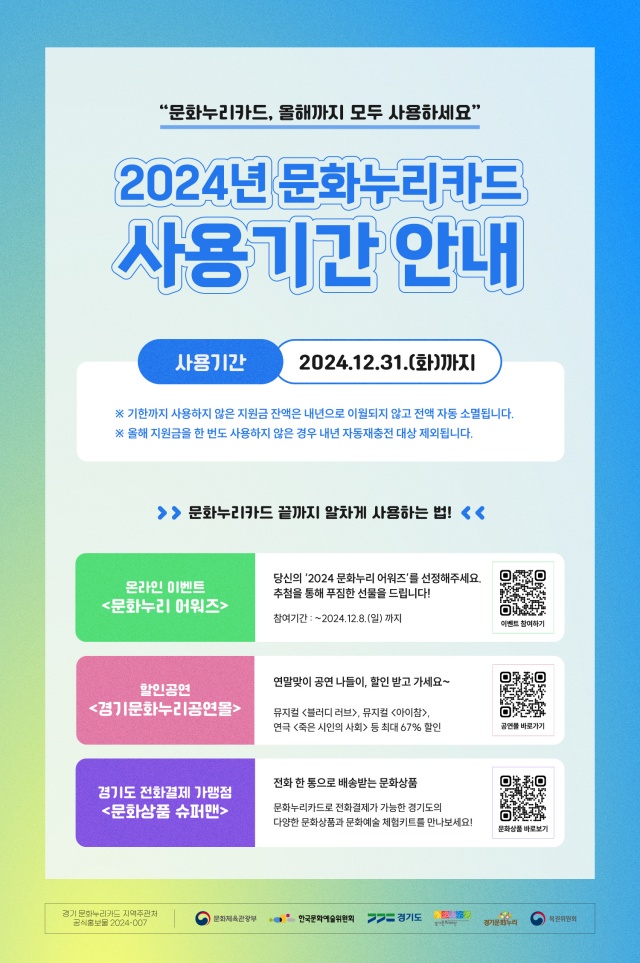 ▲ 문화누리카드 사용기간 안내 포스터. ⓒ경기문화재단 제공
