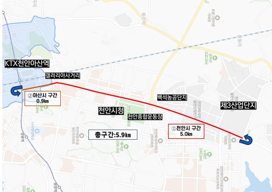 ▲ 시범운행지구 지형도.ⓒ천안시