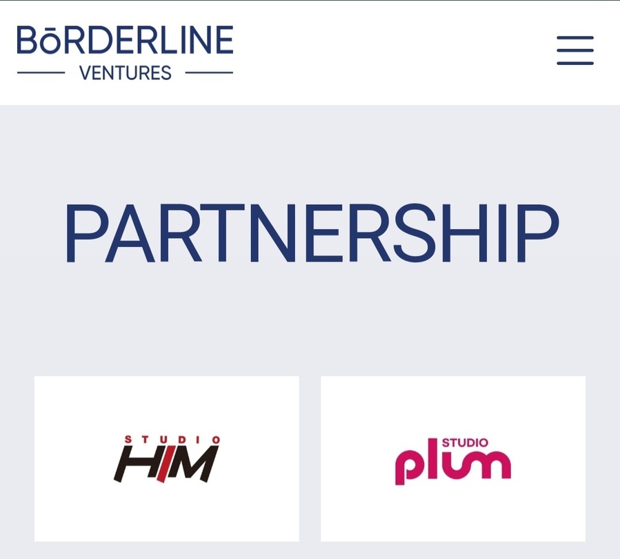 ▲ 보더라인벤처스와 스튜디오플럼의 파트너십 현황이 공개돼 있는 홈페이지ⓒ보더라인벤처스 홈페이지 갈무리