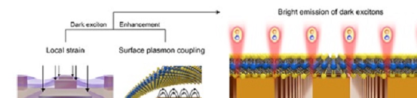 ▲ 국소적인 스트레인과 표면 플라즈몬 결합이 만들어낸 상온 대면적 다크 엑시톤 발광.ⓒ한양대