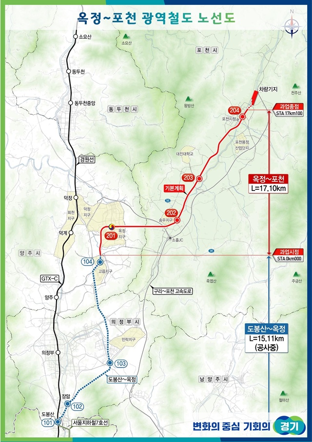 ▲ '옥정~포천 광역철도사업' 노선도. ⓒ경기도 제공