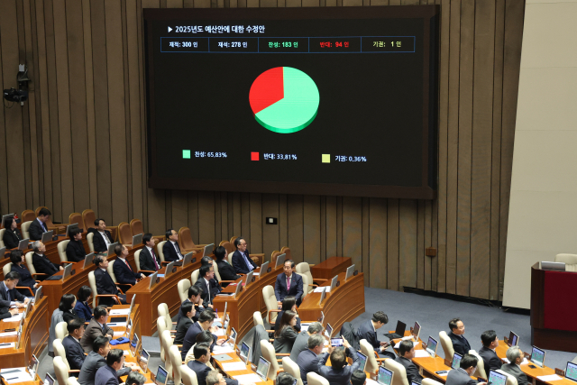 ▲ 10일 국회 본회의에서 2025년도 예산안에 대한 수정안이 통과되고 있다. ⓒ연합뉴스