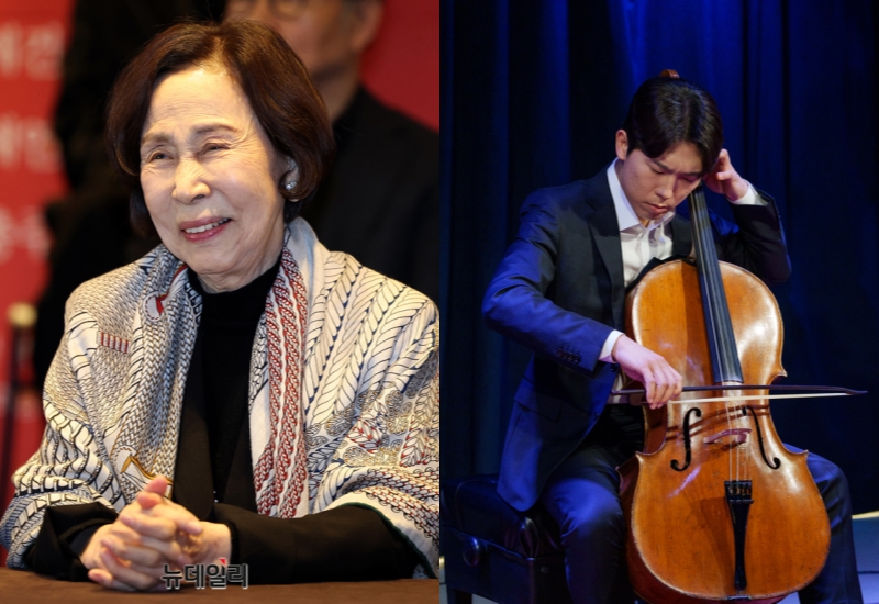 ▲ 배우 손숙, 첼리스트 문태국.ⓒ뉴데일리 DB·크레디아