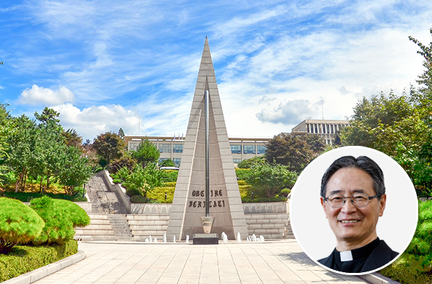 ▲ 서강대학교 전경. 우측 하단은 심종혁 총장.ⓒ서강대