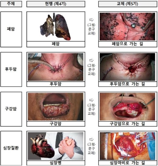 ▲ 제5기 담뱃갑 경고그림 및 문구 표기내용. ⓒ보건복지부