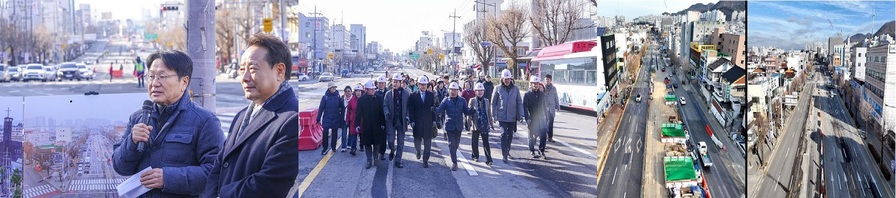 ▲ 강기정 광주광역시장은 23일 동구 산수오거리 인근에서 도시철도2호선 1단계 구간 도로 개방 관련 시민 보고를 진행했다.ⓒ광주광역시