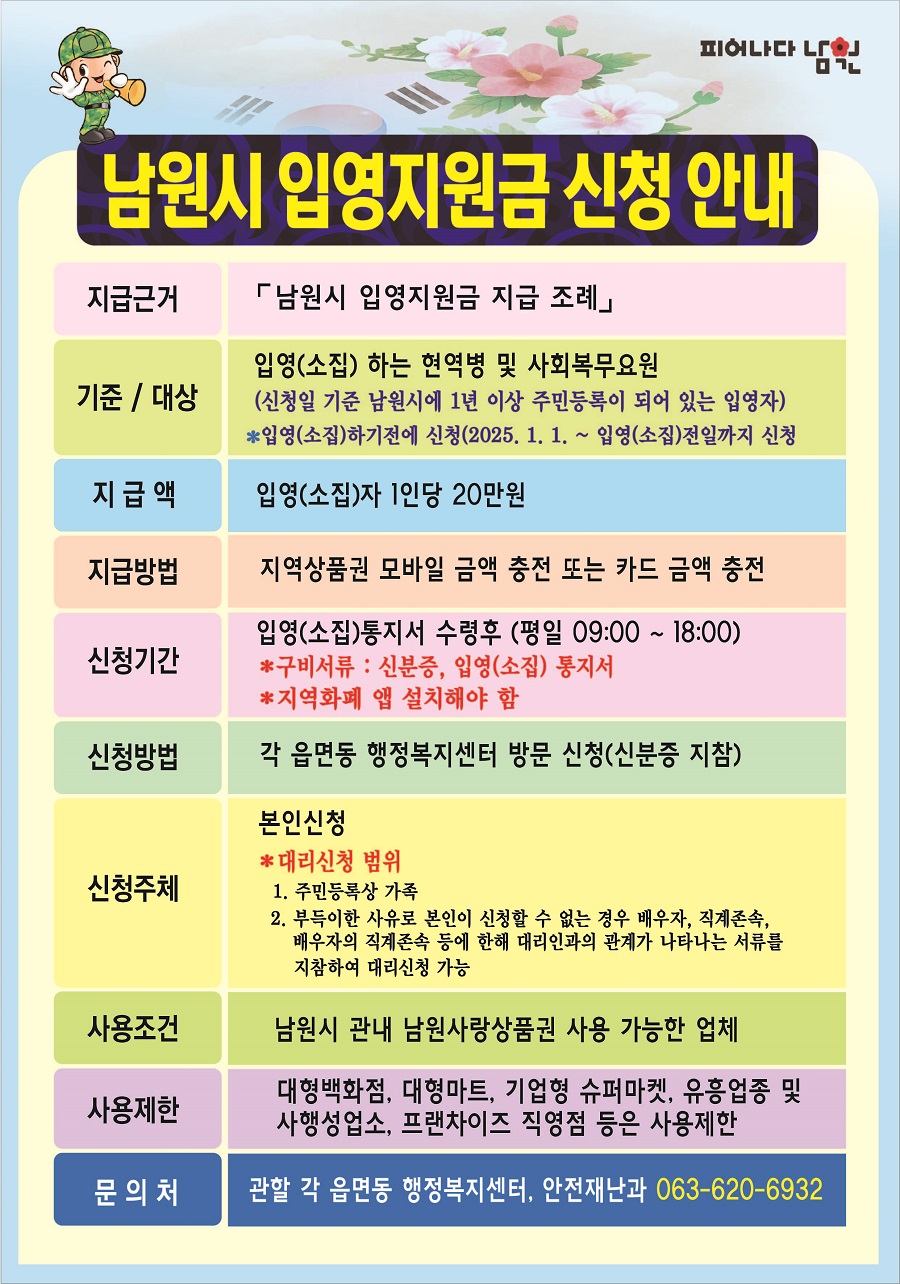 ▲ 입영지원금 신청 안내 배너.ⓒ남원시
