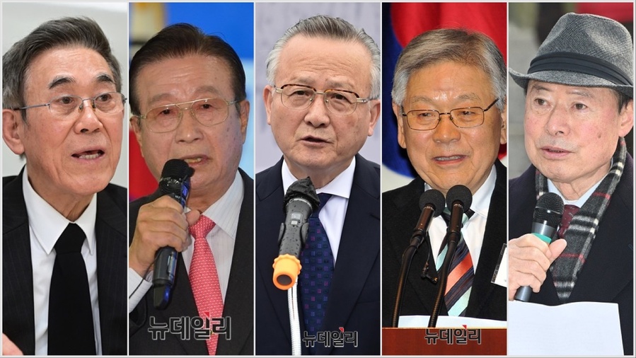 ▲ 왼쪽부터 염돈재, 이동복, 김석우, 이석복, 이재춘. ⓒ 이종현 기자