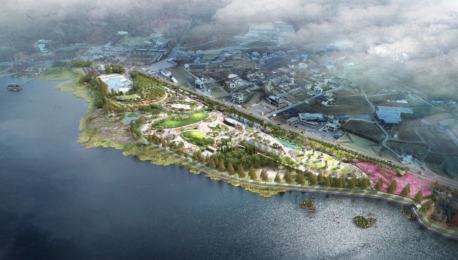 ▲ 충남도는 12일 아산시 신정호 내 23만㎡ 부지를 충남 제1호 지방정원으로 등록하고 추가 개선 사업에 돌입한다. 2022년부터 지난해 말까지 총 사업비 255억 원을 투입해 조성한 신정호 지방정원은 23만8648㎡ 면적에 239종(9만2842본)의 식물유전자원을 보유하고 있다. 충남 아산 신정호 지방정원 조감도.ⓒ충남도