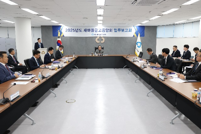 ▲ 김인 새마을금고중앙회장(가운데)이 임직원들로부터 2025년 주요 사업 및 실행방안에 대해 보고받고 있다.ⓒ사진 제공=새마을금고중앙회